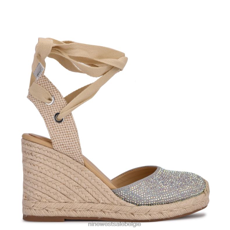 Nine West L48XT796 grijs glanzend suède espadrille sleehaksandalen met enkelomslag van de vriend