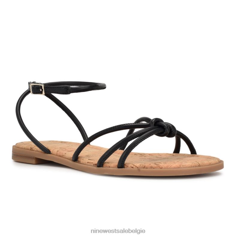 Nine West L48XT1072 zwart Platte sandalen met enkelbandje