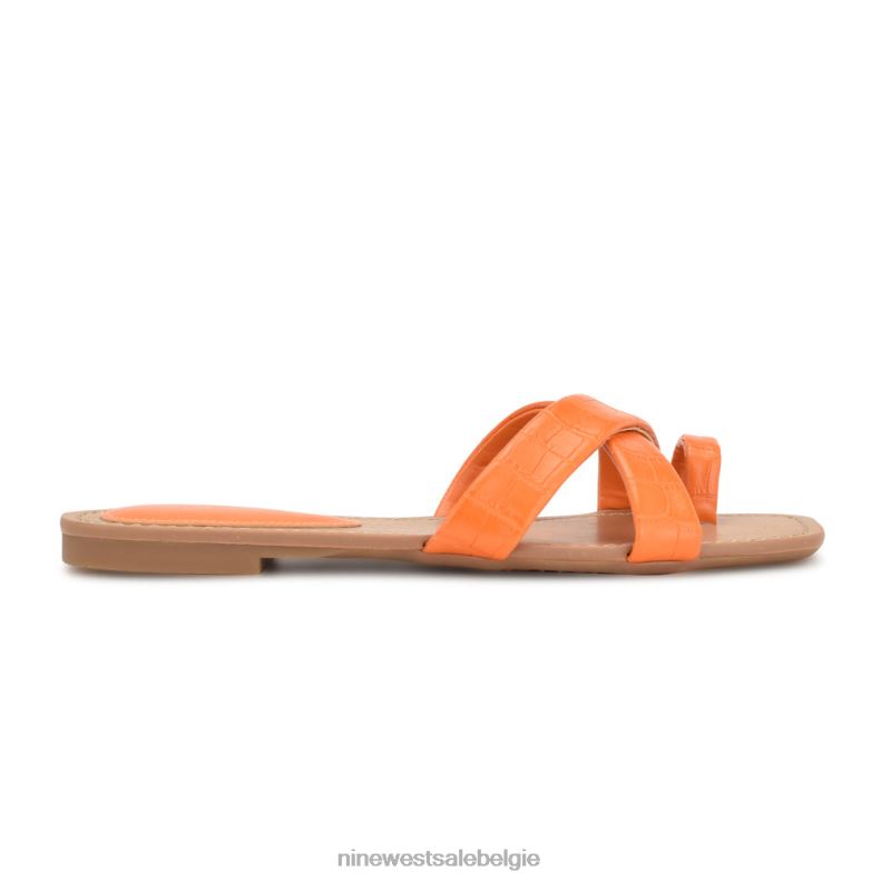 Nine West L48XT1074 oranje reliëf croco gestippelde platte sandalen