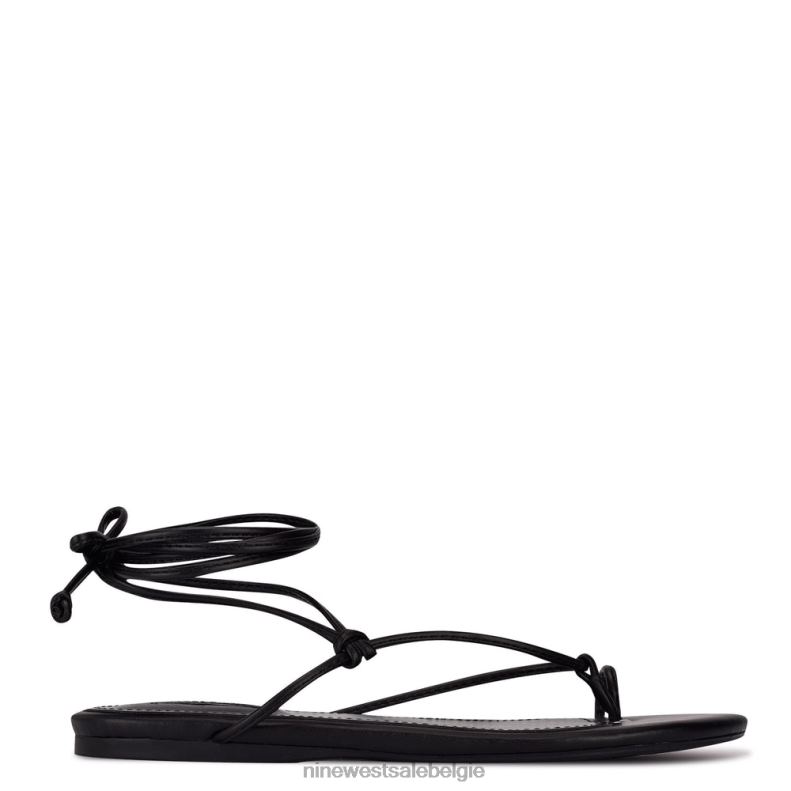 Nine West L48XT107 zwart pansie platte sandalen met enkelwikkel