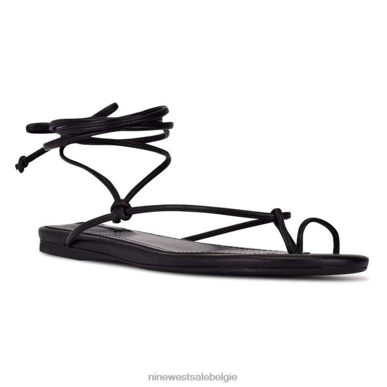 Nine West L48XT107 zwart pansie platte sandalen met enkelwikkel