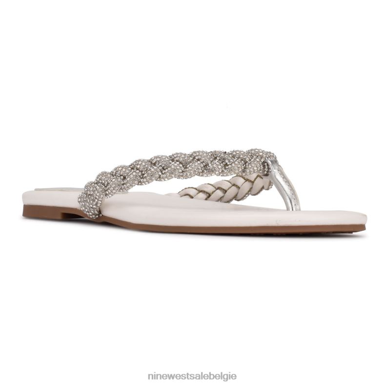 Nine West L48XT116 wit satijn tinee platte sandalen