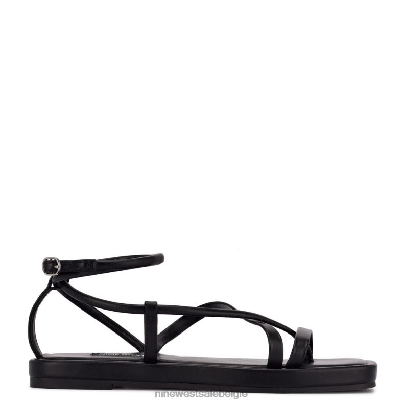 Nine West L48XT122 zwart waren platte sandalen met bandjes