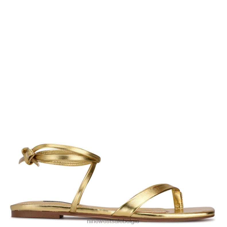 Nine West L48XT125 goud news platte sandalen met enkelwikkel