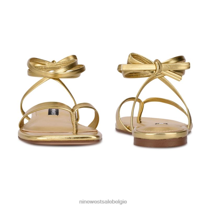 Nine West L48XT125 goud news platte sandalen met enkelwikkel