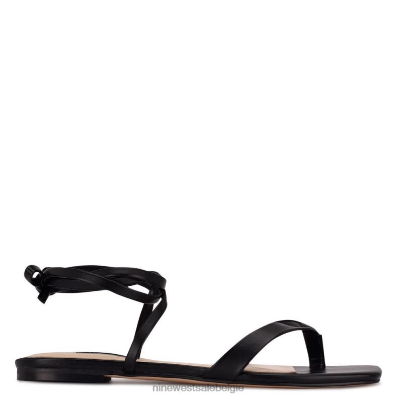 Nine West L48XT126 zwart news platte sandalen met enkelwikkel