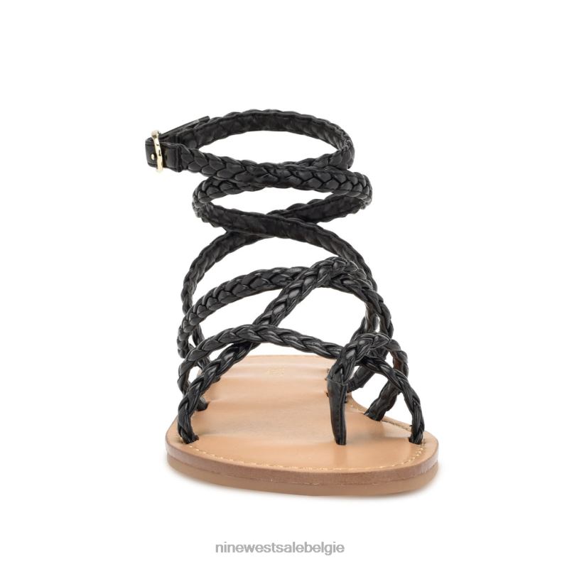 Nine West L48XT12 zwart geweven Coralin platte sandalen met enkelwikkel