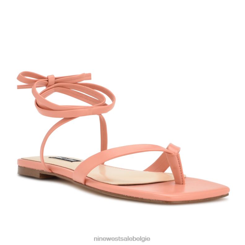 Nine West L48XT14 perzik news platte sandalen met enkelwikkel