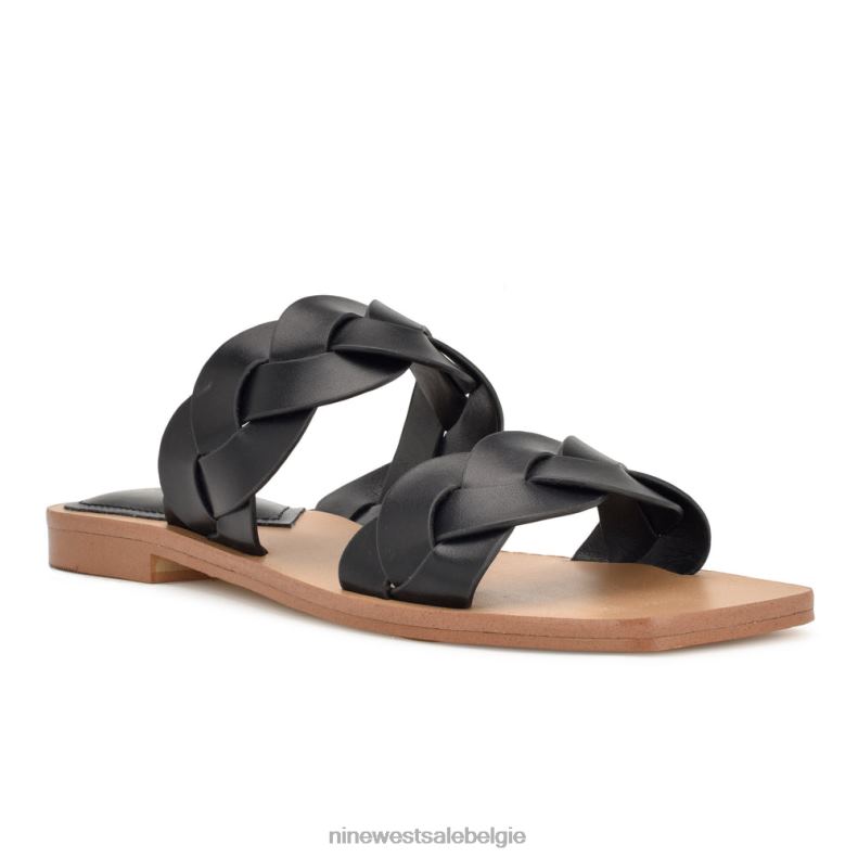 Nine West L48XT2 zwart geweven koninklijke platte sandalen