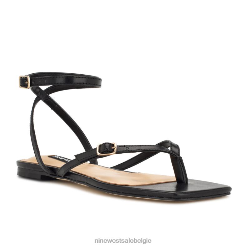 Nine West L48XT37 zwart Nelson platte sandalen met enkelwikkel