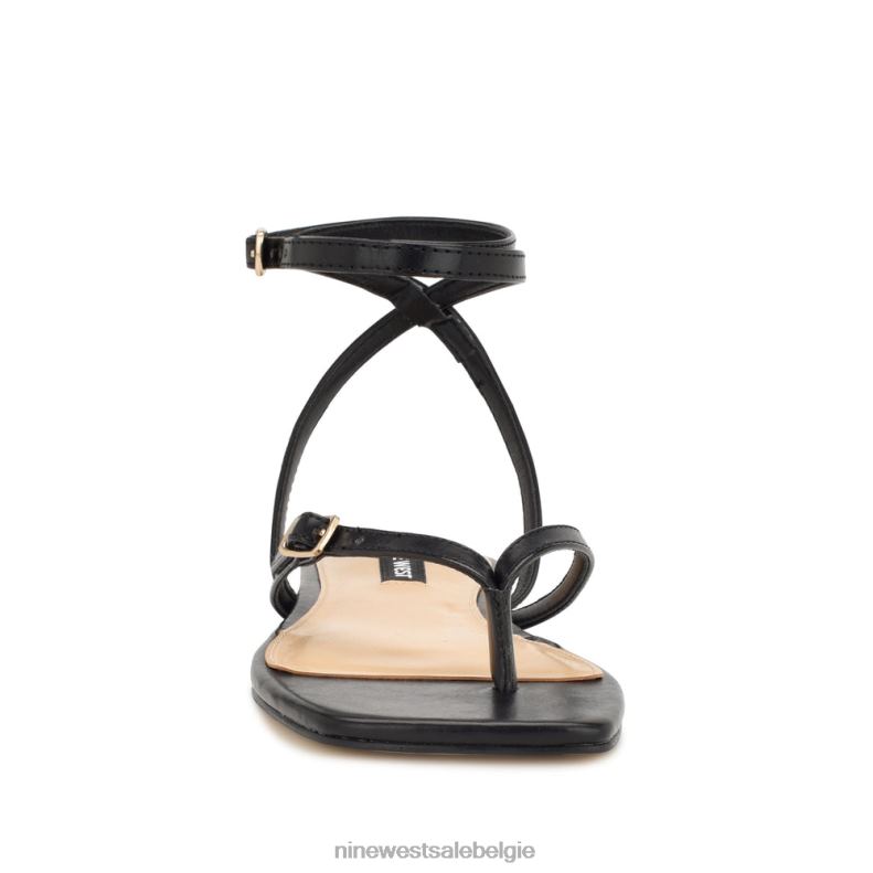 Nine West L48XT37 zwart Nelson platte sandalen met enkelwikkel