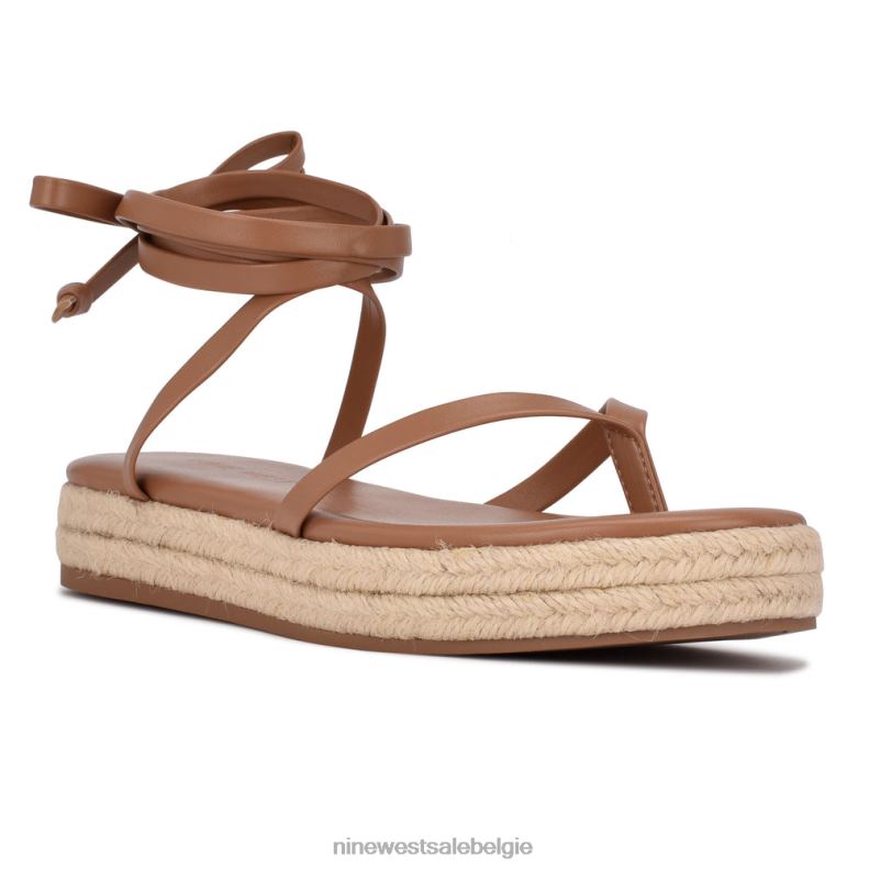 Nine West L48XT98 natuurlijk Monee platte sandalen met enkelwikkel