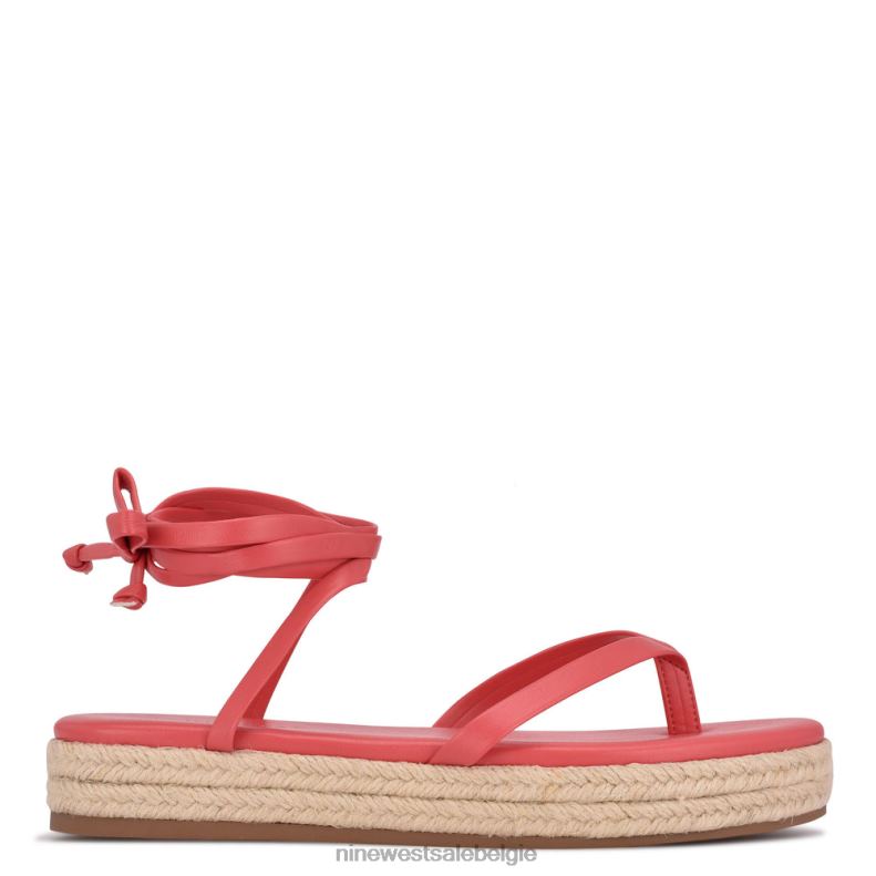 Nine West L48XT99 koraal Monee platte sandalen met enkelwikkel