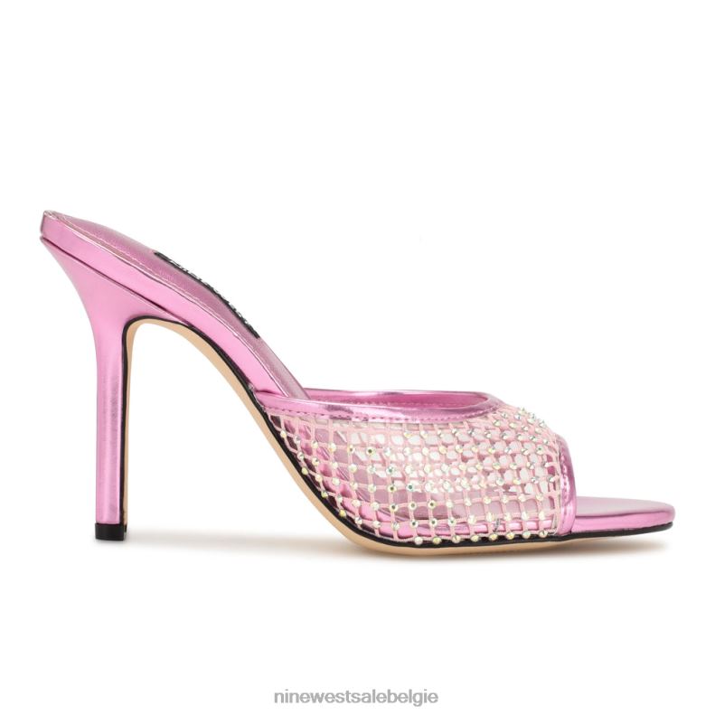 Nine West L48XT1077 roze metalen gaas Glijsandalen met iriep-hak