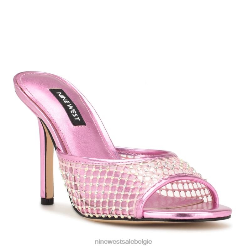 Nine West L48XT1077 roze metalen gaas Glijsandalen met iriep-hak