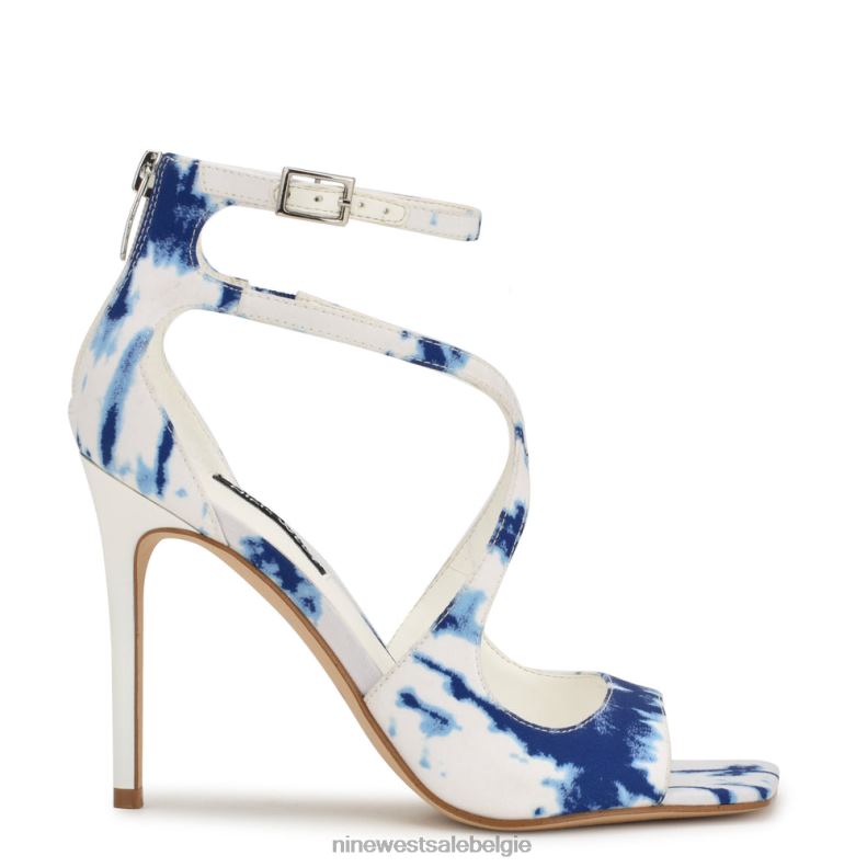 Nine West L48XT168 witblauwe tie-dye Tulah sandalen met enkelbandje