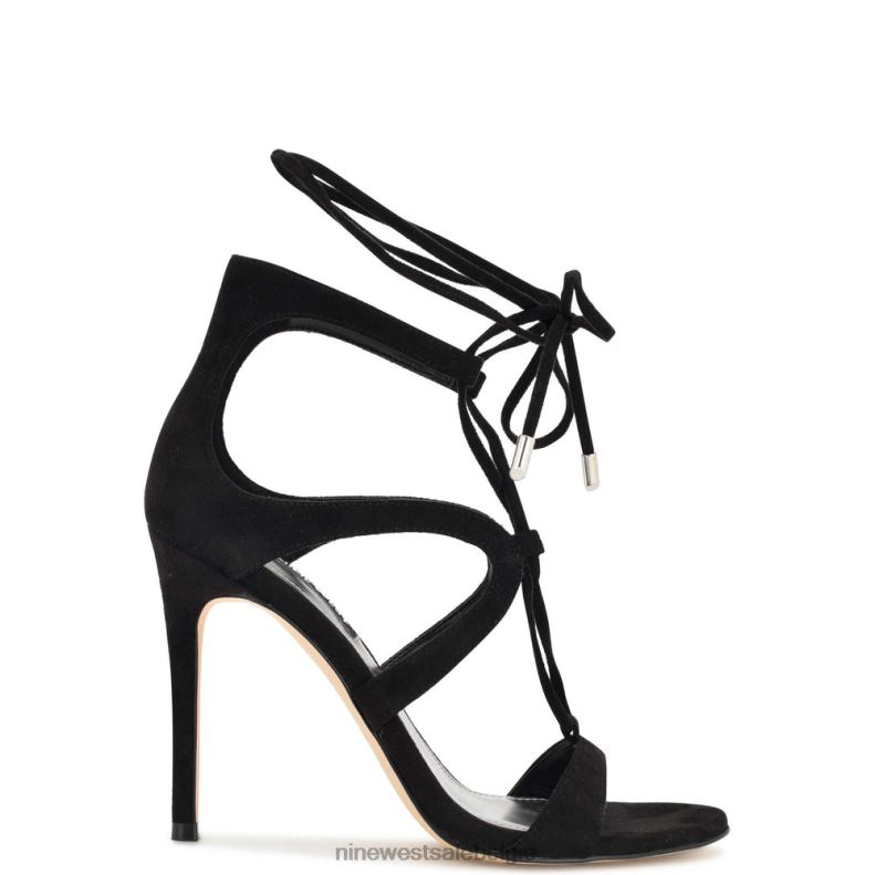 Nine West L48XT1798 zwart suède Mindi sandalen met hak en enkelwikkel