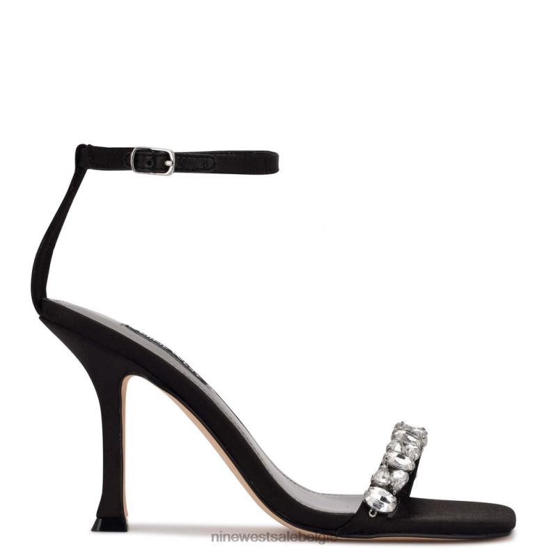 Nine West L48XT1800 zwart satijn kristal Yazmin sandalen met enkelbandje