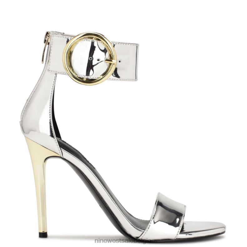 Nine West L48XT1843 zilver spiegel metallic Mova sandalen met hak en enkelbandje