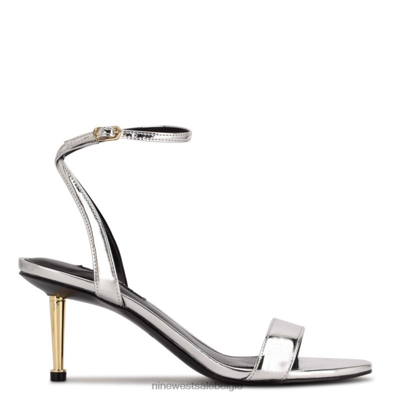 Nine West L48XT1864 zilver spiegel metallic Anny sandalen met enkelbandje en hak