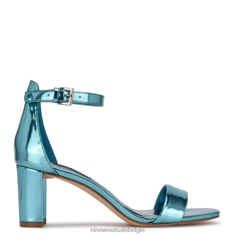 Nine West L48XT1929 blauwe spiegel metallic Sparren sandalen met enkelbandje en blokhak