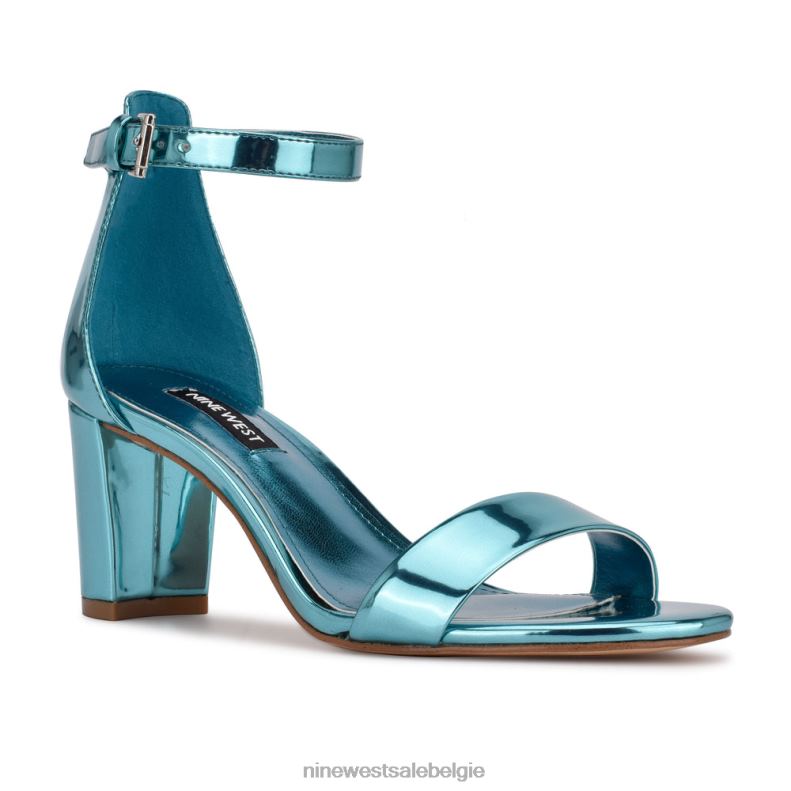 Nine West L48XT1929 blauwe spiegel metallic Sparren sandalen met enkelbandje en blokhak