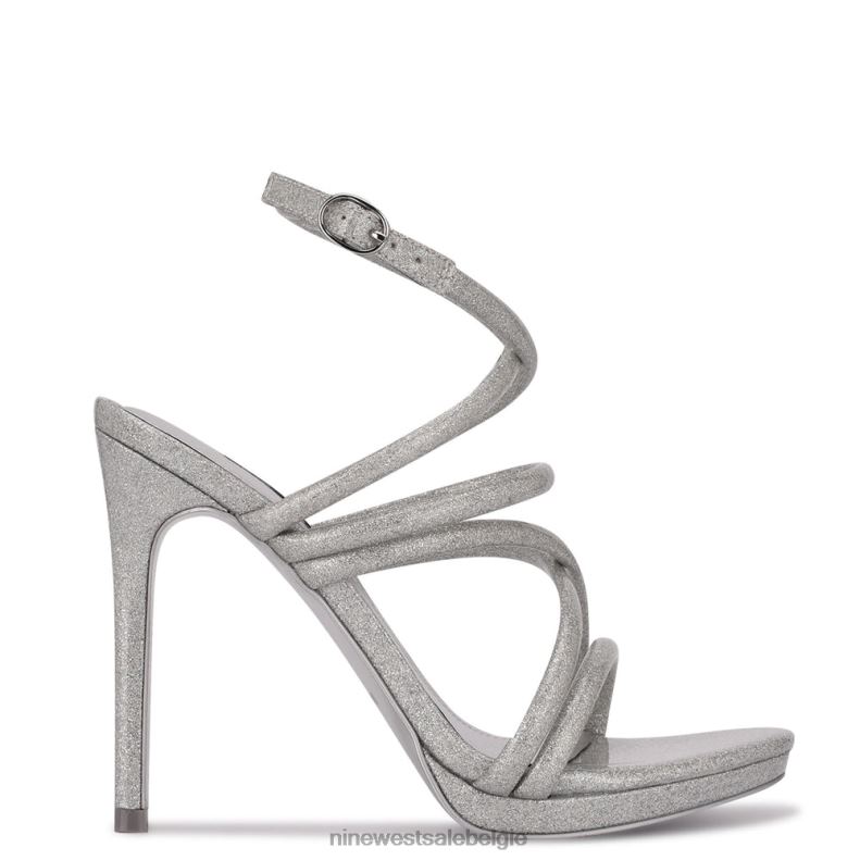 Nine West L48XT1942 zilver iriserend Lexy sandalen met enkelbandje en hak