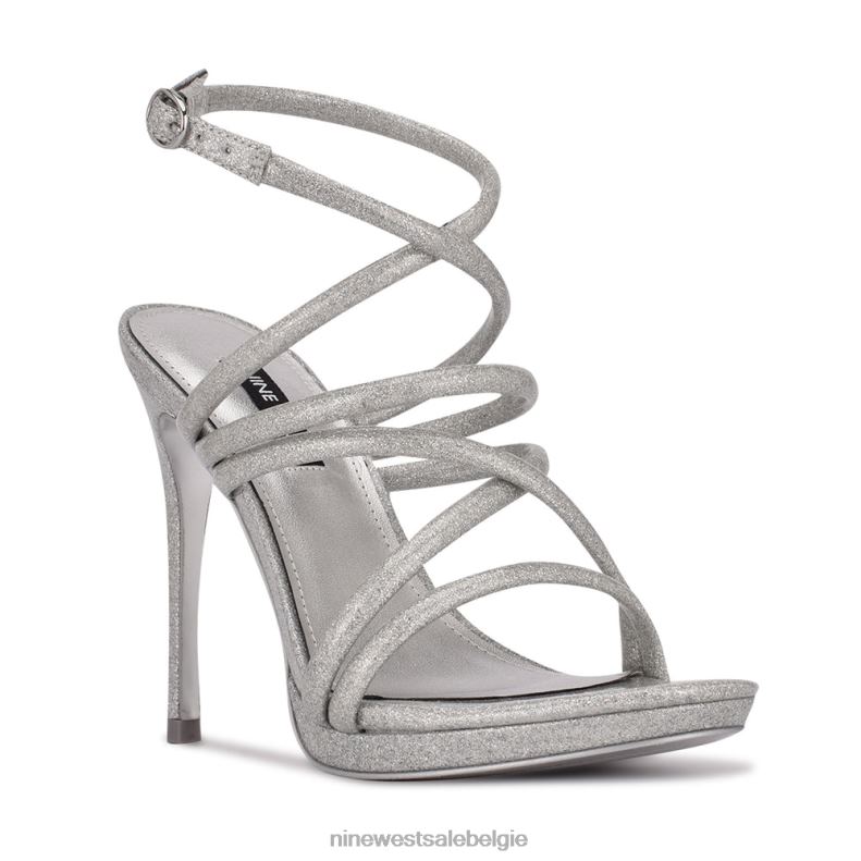 Nine West L48XT1942 zilver iriserend Lexy sandalen met enkelbandje en hak