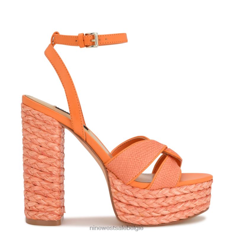 Nine West L48XT198 neon-oranje Hayya geweven platformsandalen