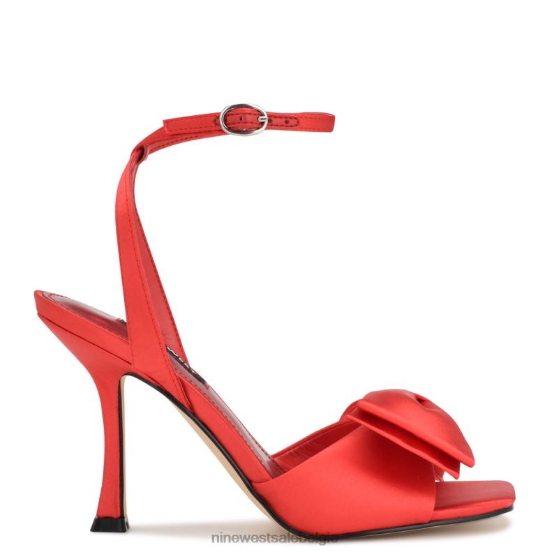 Nine West L48XT268 rood satijn Yaway sandalen met enkelwikkel en hak