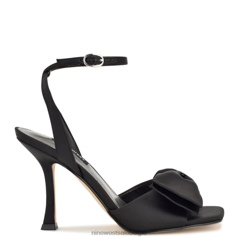 Nine West L48XT271 zwart satijn Yaway sandalen met enkelwikkel en hak