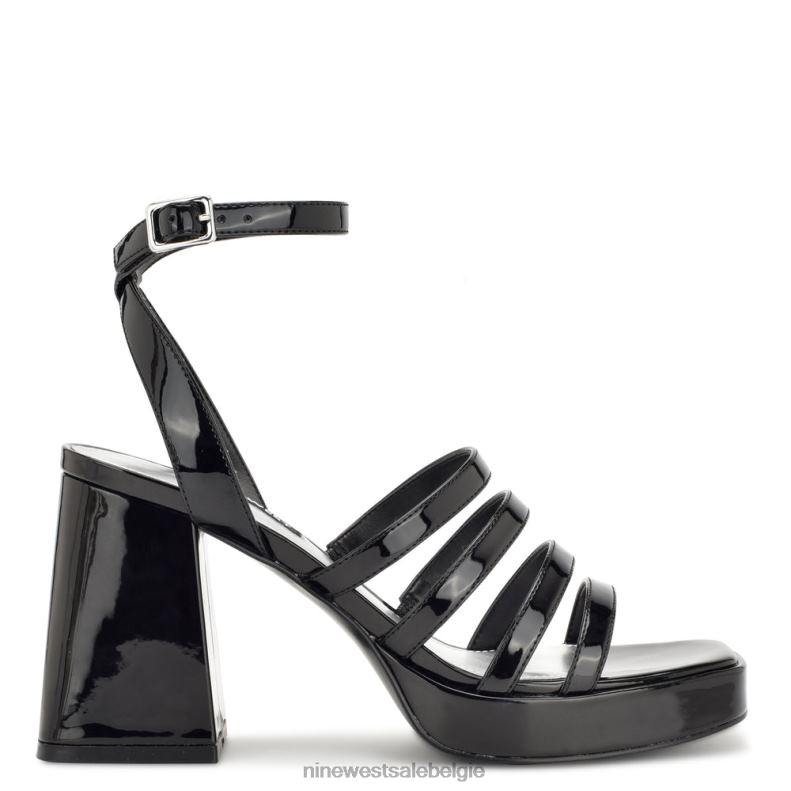 Nine West L48XT282 zwart patent Teriss platformsandalen met bandjes