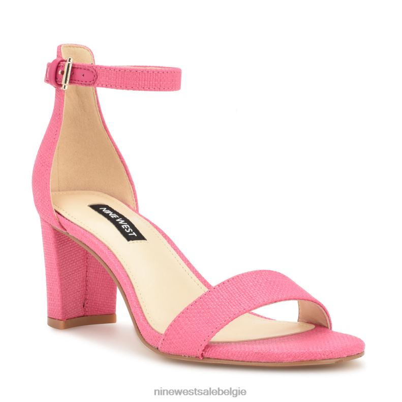 Nine West L48XT335 roze raffia Sparren sandalen met enkelbandje en blokhak