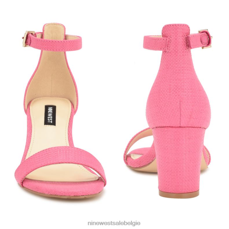 Nine West L48XT335 roze raffia Sparren sandalen met enkelbandje en blokhak