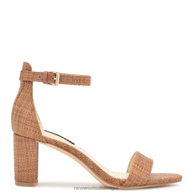 Nine West L48XT336 bruine raffia Sparren sandalen met enkelbandje en blokhak