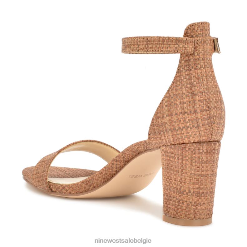 Nine West L48XT336 bruine raffia Sparren sandalen met enkelbandje en blokhak