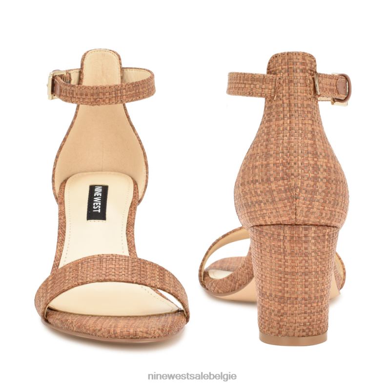 Nine West L48XT336 bruine raffia Sparren sandalen met enkelbandje en blokhak