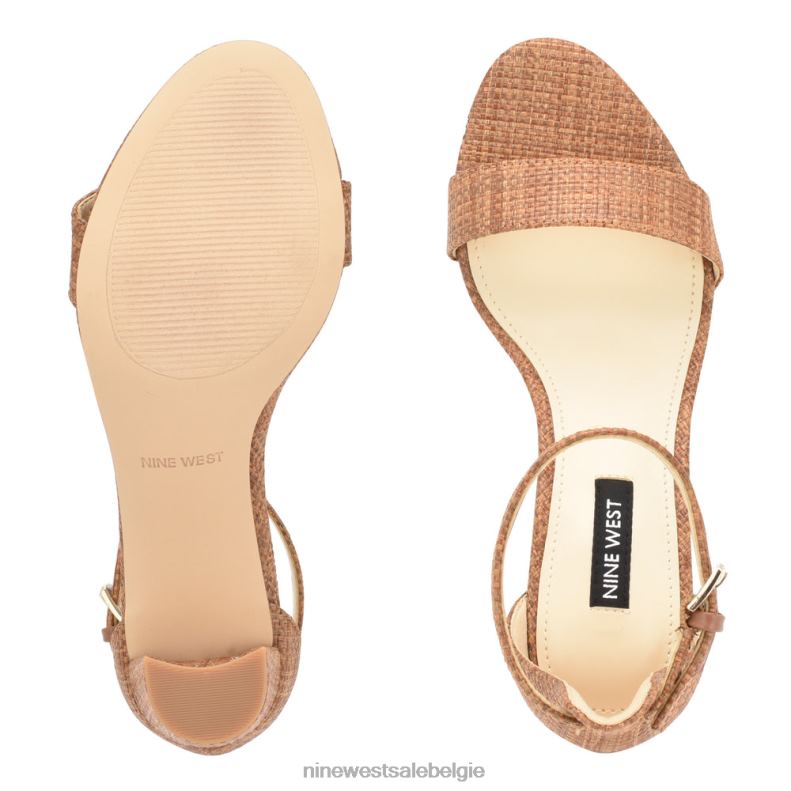 Nine West L48XT336 bruine raffia Sparren sandalen met enkelbandje en blokhak