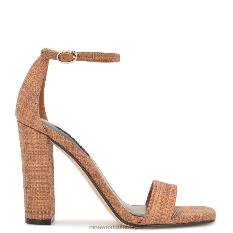 Nine West L48XT338 bruine raffia Marrie geweven sandalen met enkelbandje