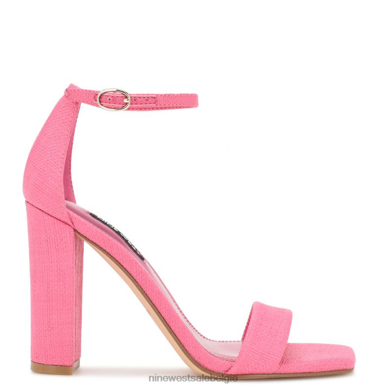 Nine West L48XT339 roze raffia Marrie geweven sandalen met enkelbandje