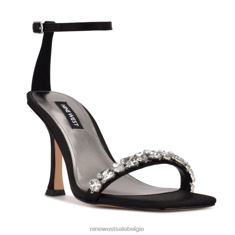 Nine West L48XT377 zwart satijn kristal Yazmin sandalen met enkelbandje