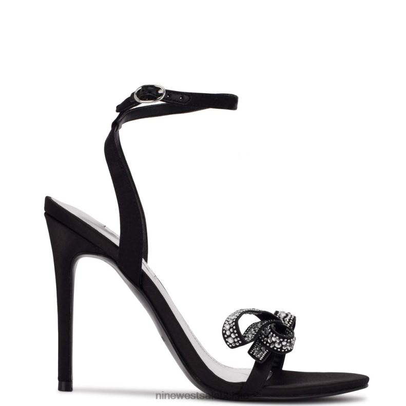 Nine West L48XT421 zwart satijn kristal Trouwen met sandalen met strikhak