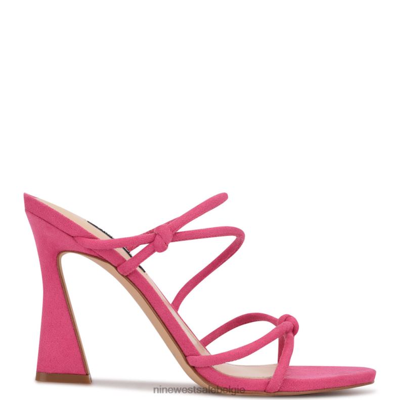 Nine West L48XT618 schokkend roze suède Kims-slipsandalen met hak