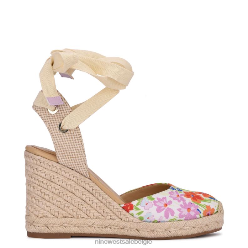 Nine West L48XT842 witte bloemen espadrille sleehaksandalen met enkelomslag van de vriend