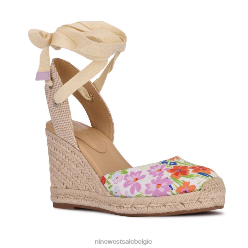 Nine West L48XT842 witte bloemen espadrille sleehaksandalen met enkelomslag van de vriend