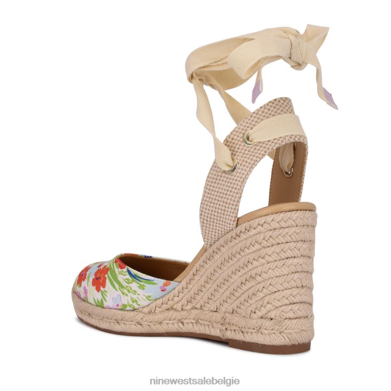 Nine West L48XT842 witte bloemen espadrille sleehaksandalen met enkelomslag van de vriend