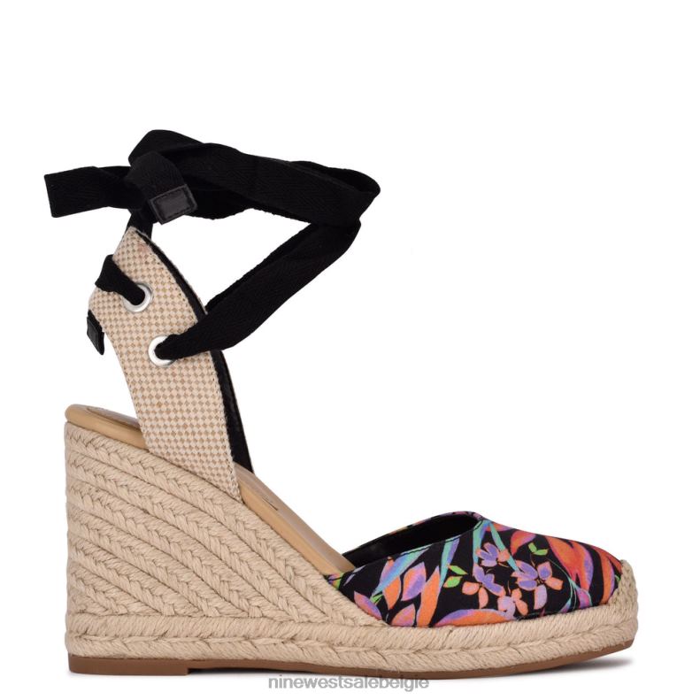 Nine West L48XT844 zwart tropisch espadrille sleehaksandalen met enkelomslag van de vriend