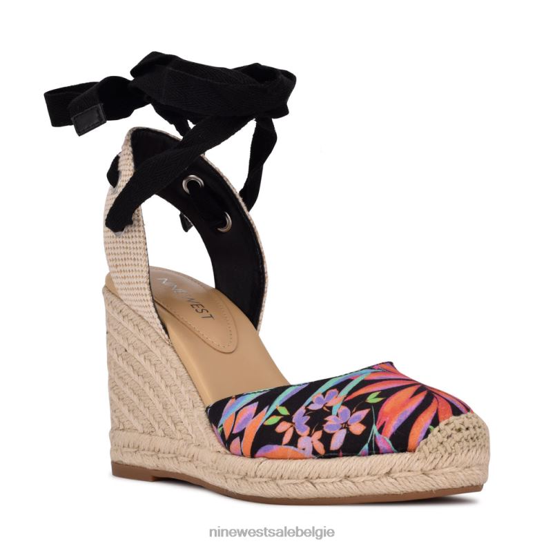 Nine West L48XT844 zwart tropisch espadrille sleehaksandalen met enkelomslag van de vriend