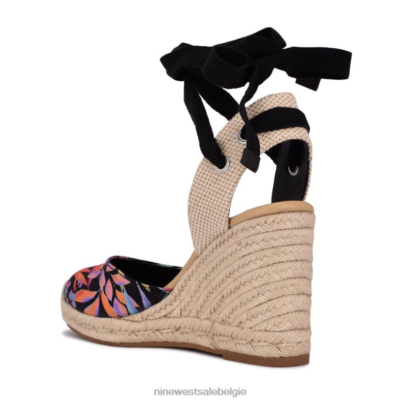 Nine West L48XT844 zwart tropisch espadrille sleehaksandalen met enkelomslag van de vriend