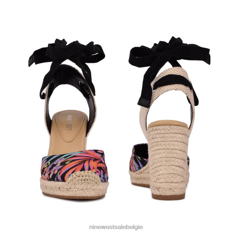 Nine West L48XT844 zwart tropisch espadrille sleehaksandalen met enkelomslag van de vriend